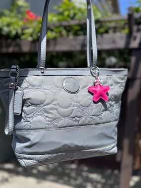 Coach Gray Signature Quilted Puffer Tote